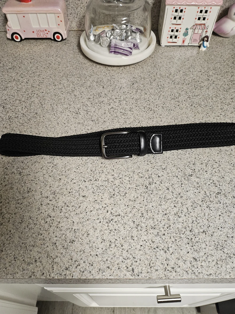 Original Penguin Men's Braided Belt Black Stretch Elastic Genuine Leath. S 30-32